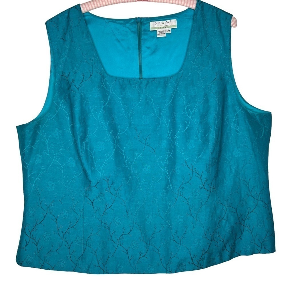 Shomi By Miller Shor Women’s Teal Sleeveless Silk Linen Formal Blouse Size 20 W